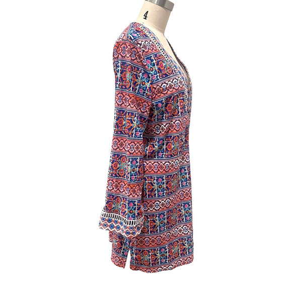 La Blanca Women's Size XL Multi color Pattern Swim Cover Up Tunic Dress Deep V - Picture 2 of 6